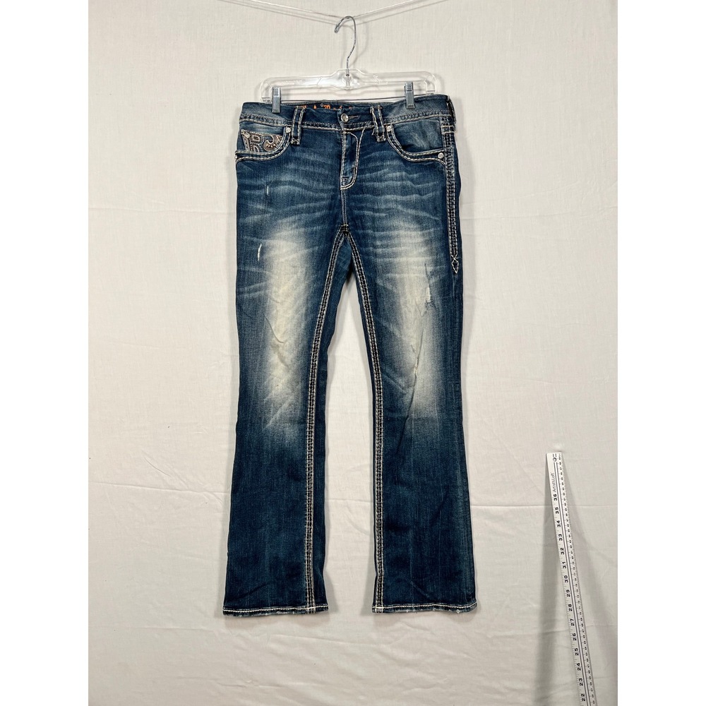 Rock Revival Sundee Easy Bootcut Jeans Medium Wash Embellished Size 28